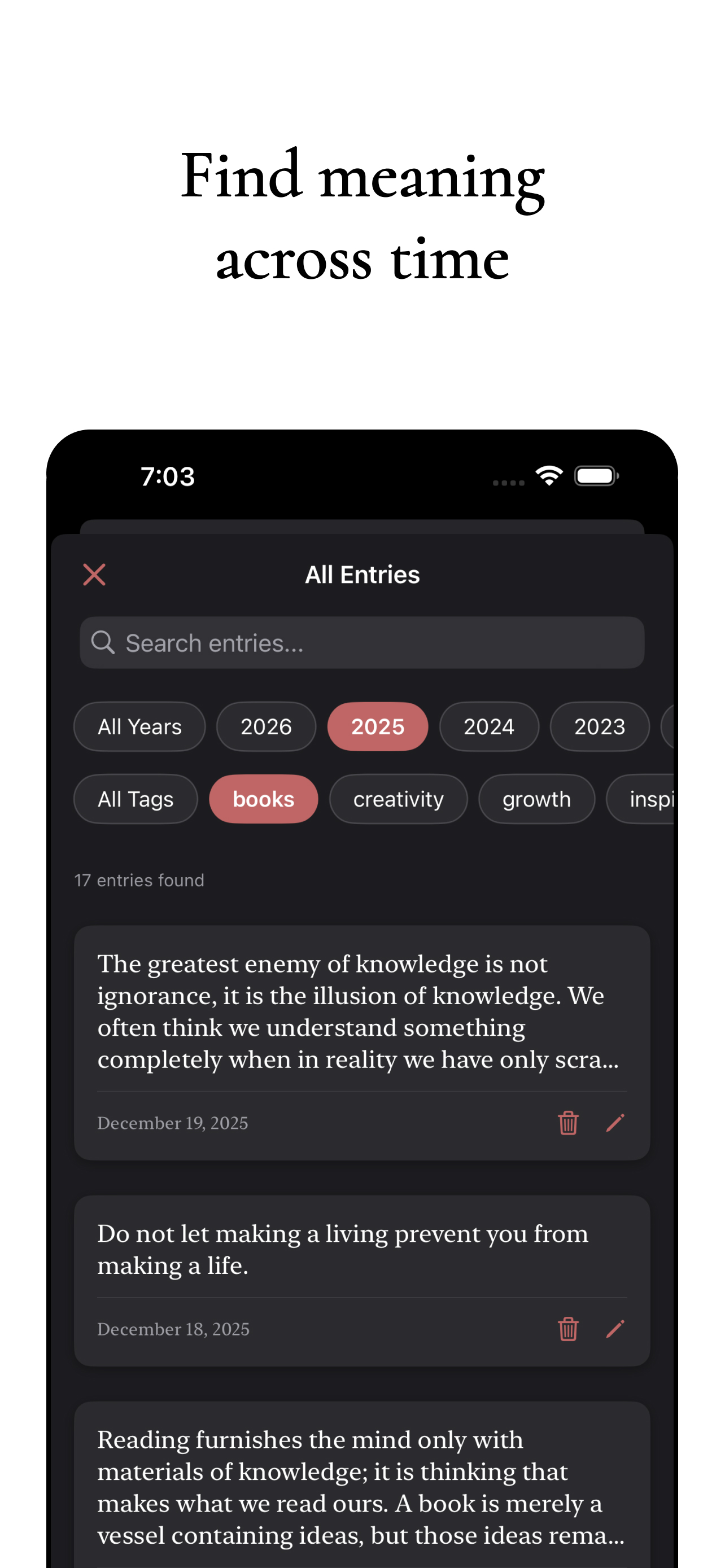 All entries and search